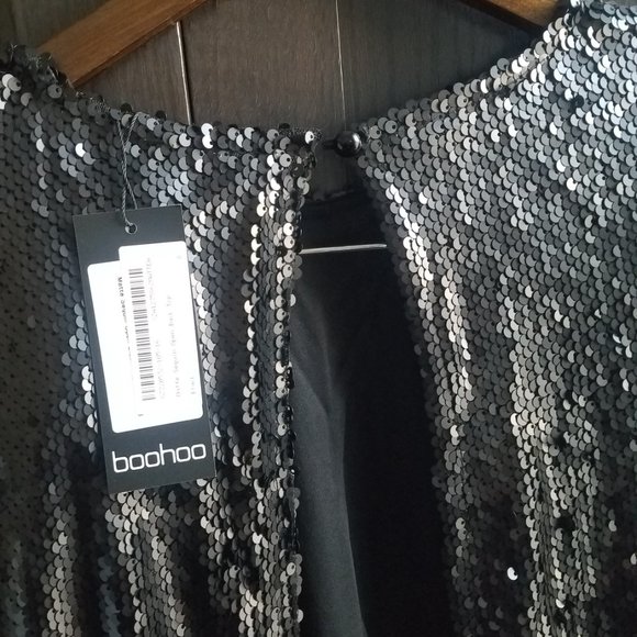 NWT BLACK FESTIVE SEQUIN OPEN BACK TOP - Picture 7 of 8